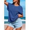imagePRETTYGARDEN Womens Spring Tops 2026 Summer Shirts Crochet Cap Sleeve Sweater Pullover Cute Beach Vacation ClothesGrey Blue
