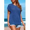 imagePRETTYGARDEN Womens Spring Tops 2026 Summer Shirts Crochet Cap Sleeve Sweater Pullover Cute Beach Vacation ClothesGrey Blue
