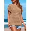imagePRETTYGARDEN Womens Spring Tops 2026 Summer Shirts Crochet Cap Sleeve Sweater Pullover Cute Beach Vacation ClothesKhaki
