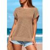 imagePRETTYGARDEN Womens Spring Tops 2026 Summer Shirts Crochet Cap Sleeve Sweater Pullover Cute Beach Vacation ClothesKhaki