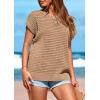 imagePRETTYGARDEN Womens Spring Tops 2026 Summer Shirts Crochet Cap Sleeve Sweater Pullover Cute Beach Vacation ClothesKhaki