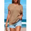 imagePRETTYGARDEN Womens Spring Tops 2026 Summer Shirts Crochet Cap Sleeve Sweater Pullover Cute Beach Vacation ClothesKhaki