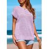imagePRETTYGARDEN Womens Spring Tops 2026 Summer Shirts Crochet Cap Sleeve Sweater Pullover Cute Beach Vacation ClothesLight Purple
