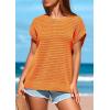 imagePRETTYGARDEN Womens Spring Tops 2026 Summer Shirts Crochet Cap Sleeve Sweater Pullover Cute Beach Vacation ClothesOrange