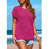 imagePRETTYGARDEN Womens Spring Tops 2026 Summer Shirts Crochet Cap Sleeve Sweater Pullover Cute Beach Vacation ClothesRose Red