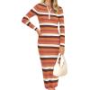 imagePRETTYGARDEN Womens Striped Spring Midi Sweater Dress Fall Long Sleeve Button Up V Neck Knit Bodycon Vacation Party Dresses