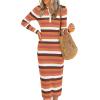 imagePRETTYGARDEN Womens Striped Spring Midi Sweater Dress Fall Long Sleeve Button Up V Neck Knit Bodycon Vacation Party Dresses