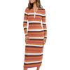 imagePRETTYGARDEN Womens Striped Spring Midi Sweater Dress Fall Long Sleeve Button Up V Neck Knit Bodycon Vacation Party Dresses