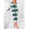 imagePRETTYGARDEN Womens Striped Sweater Dress Long Sleeve V Neck Button Down Knit Bodycon Maxi Dresses with Slit