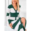 imagePRETTYGARDEN Womens Striped Sweater Dress Long Sleeve V Neck Button Down Knit Bodycon Maxi Dresses with Slit