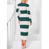 imagePRETTYGARDEN Womens Striped Sweater Dress Long Sleeve V Neck Button Down Knit Bodycon Maxi Dresses with Slit