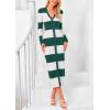 imagePRETTYGARDEN Womens Striped Sweater Dress Long Sleeve V Neck Button Down Knit Bodycon Maxi Dresses with Slit