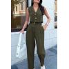 imagePRETTYGARDEN Womens Summer 2 Piece Blazer Outfit Casual Button V Neck Cropped Vest Tops High Waisted Pants Suit Set Army GreenLarge