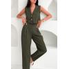 imagePRETTYGARDEN Womens Summer 2 Piece Blazer Outfit Casual Button V Neck Cropped Vest Tops High Waisted Pants Suit Set Army GreenLarge