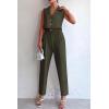 imagePRETTYGARDEN Womens Summer 2 Piece Blazer Outfit Casual Button V Neck Cropped Vest Tops High Waisted Pants Suit Set Army GreenLarge