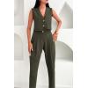 imagePRETTYGARDEN Womens Summer 2 Piece Blazer Outfit Casual Button V Neck Cropped Vest Tops High Waisted Pants Suit Set Army GreenLarge