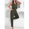 imagePRETTYGARDEN Womens Summer 2 Piece Blazer Outfit Casual Button V Neck Cropped Vest Tops High Waisted Pants Suit Set Army GreenLarge