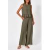 imagePRETTYGARDEN Womens Summer 2 Piece Outfits Casual Sleeveless Ruffle Tank Top and Wide Leg Pants Loungewear Set Army GreenLarge