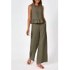 imagePRETTYGARDEN Womens Summer 2 Piece Outfits Casual Sleeveless Ruffle Tank Top and Wide Leg Pants Loungewear Set Army GreenLarge