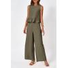 imagePRETTYGARDEN Womens Summer 2 Piece Outfits Casual Sleeveless Ruffle Tank Top and Wide Leg Pants Loungewear Set Army GreenLarge