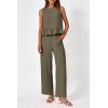 imagePRETTYGARDEN Womens Summer 2 Piece Outfits Casual Sleeveless Ruffle Tank Top and Wide Leg Pants Loungewear Set Army GreenLarge
