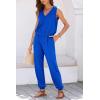 imagePRETTYGARDEN Womens Summer 2 Piece Tracksuit V Neck Tank Top Jogger Sweatpants Set Casual Lounge Outfits Royal BlueMedium