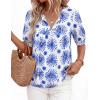 imagePRETTYGARDEN Womens Summer Boho Tops 2026 Vacation Outfits Casual Tie Front V Neck Peasant Blouses Puff Short Sleeve ShirtsFloral White Blue