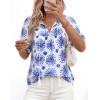 imagePRETTYGARDEN Womens Summer Boho Tops 2026 Vacation Outfits Casual Tie Front V Neck Peasant Blouses Puff Short Sleeve ShirtsFloral White Blue