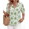 imagePRETTYGARDEN Womens Summer Boho Tops 2026 Vacation Outfits Casual Tie Front V Neck Peasant Blouses Puff Short Sleeve ShirtsFloral White Green