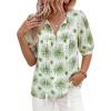 imagePRETTYGARDEN Womens Summer Boho Tops 2026 Vacation Outfits Casual Tie Front V Neck Peasant Blouses Puff Short Sleeve ShirtsFloral White Green