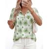 imagePRETTYGARDEN Womens Summer Boho Tops 2026 Vacation Outfits Casual Tie Front V Neck Peasant Blouses Puff Short Sleeve ShirtsFloral White Green