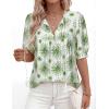 imagePRETTYGARDEN Womens Summer Boho Tops 2026 Vacation Outfits Casual Tie Front V Neck Peasant Blouses Puff Short Sleeve ShirtsFloral White Green