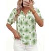 imagePRETTYGARDEN Womens Summer Boho Tops 2026 Vacation Outfits Casual Tie Front V Neck Peasant Blouses Puff Short Sleeve ShirtsFloral White Green
