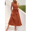 imagePRETTYGARDEN Womens Summer Casual Long Dress Sleeveless Halter Neck Swiss Dot Pleated Beach Maxi Sun Dresses