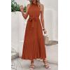 imagePRETTYGARDEN Womens Summer Casual Long Dress Sleeveless Halter Neck Swiss Dot Pleated Beach Maxi Sun Dresses