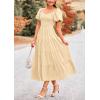 imagePRETTYGARDEN Womens Summer Casual Midi Dress Puff Sleeve Swiss Dot Long Flowy A Line DressesBeige
