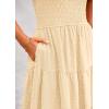 imagePRETTYGARDEN Womens Summer Casual Midi Dress Puff Sleeve Swiss Dot Long Flowy A Line DressesBeige