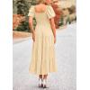 imagePRETTYGARDEN Womens Summer Casual Midi Dress Puff Sleeve Swiss Dot Long Flowy A Line DressesBeige
