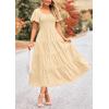 imagePRETTYGARDEN Womens Summer Casual Midi Dress Puff Sleeve Swiss Dot Long Flowy A Line DressesBeige