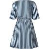 imagePRETTYGARDEN Womens Summer Deep V Neck Short Sleeve Striped Wrap Ruffle Hem Pleated Mini DressNavy