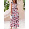 imagePRETTYGARDEN Womens Summer Flowy Maxi Dress Casual Cap Sleeve V Neck Smocked Beach SundressFloral Blue Red
