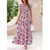imagePRETTYGARDEN Womens Summer Flowy Maxi Dress Casual Cap Sleeve V Neck Smocked Beach SundressFloral Blue Red