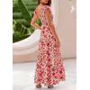 imagePRETTYGARDEN Womens Summer Flowy Maxi Dress Casual Cap Sleeve V Neck Smocked Beach SundressFloral Orange Pink Red