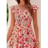 imagePRETTYGARDEN Womens Summer Flowy Maxi Dress Casual Cap Sleeve V Neck Smocked Beach SundressFloral Orange Pink Red