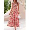 imagePRETTYGARDEN Womens Summer Flowy Maxi Dress Casual Cap Sleeve V Neck Smocked Beach SundressFloral Orange Pink Red