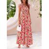 imagePRETTYGARDEN Womens Summer Flowy Maxi Dress Casual Cap Sleeve V Neck Smocked Beach SundressFloral Orange Pink Red