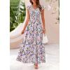 imagePRETTYGARDEN Womens Summer Flowy Maxi Dress Casual Cap Sleeve V Neck Smocked Beach SundressFloral Purple Pink