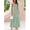 imagePRETTYGARDEN Womens Summer Flowy Maxi Dress Casual Cap Sleeve V Neck Smocked Beach SundressLeaves Light Green