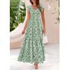 imagePRETTYGARDEN Womens Summer Flowy Maxi Dress Casual Cap Sleeve V Neck Smocked Beach SundressLeaves Light Green