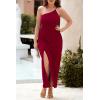 imagePRETTYGARDEN Womens Summer Formal Wedding Guest Dresses One Shoulder Spaghetti Strap High Slit Maxi Bodycon DressWine Red